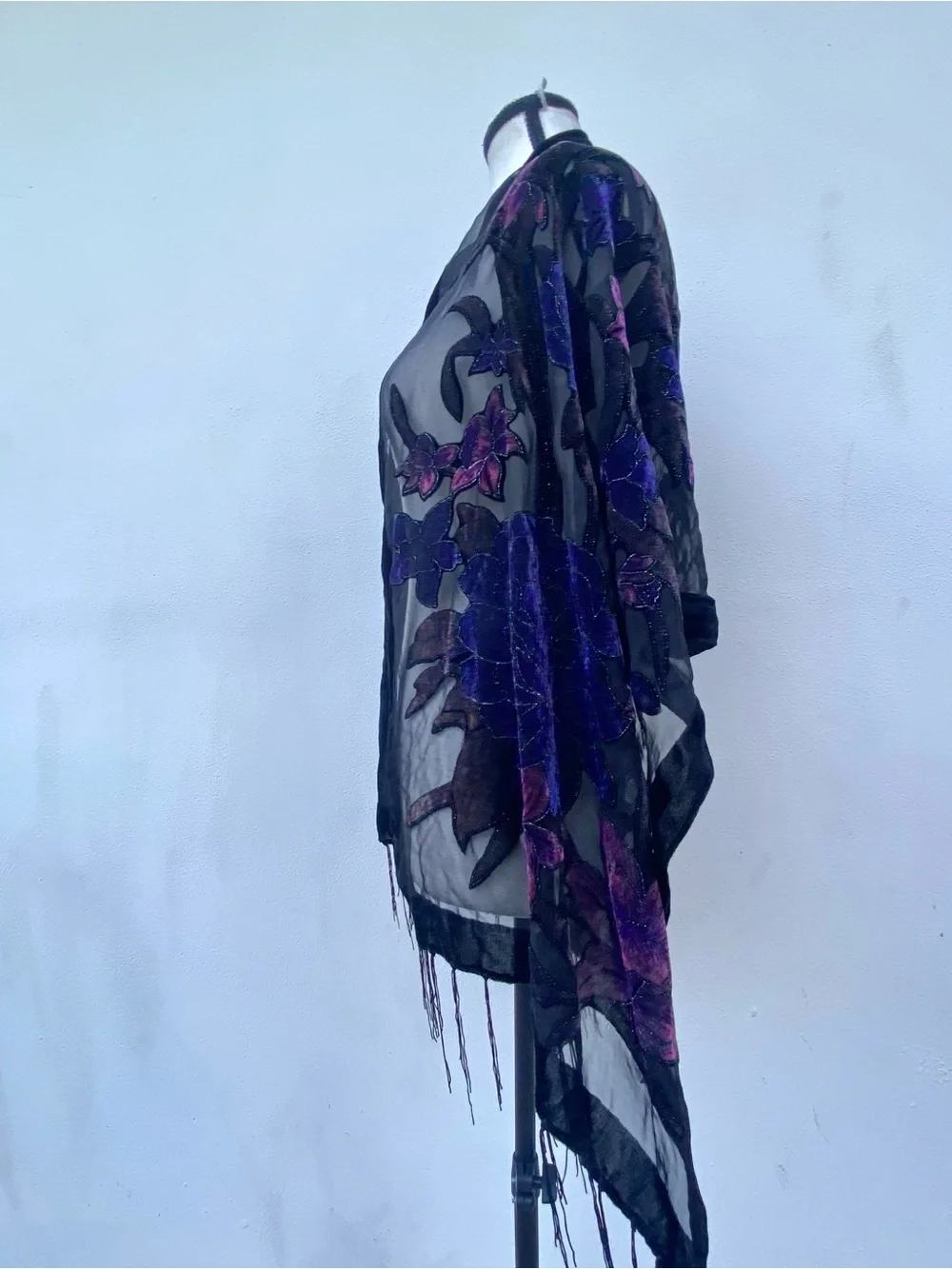 Y2K Black & Purple Multicolor Floral Velvet Fringe Scarf